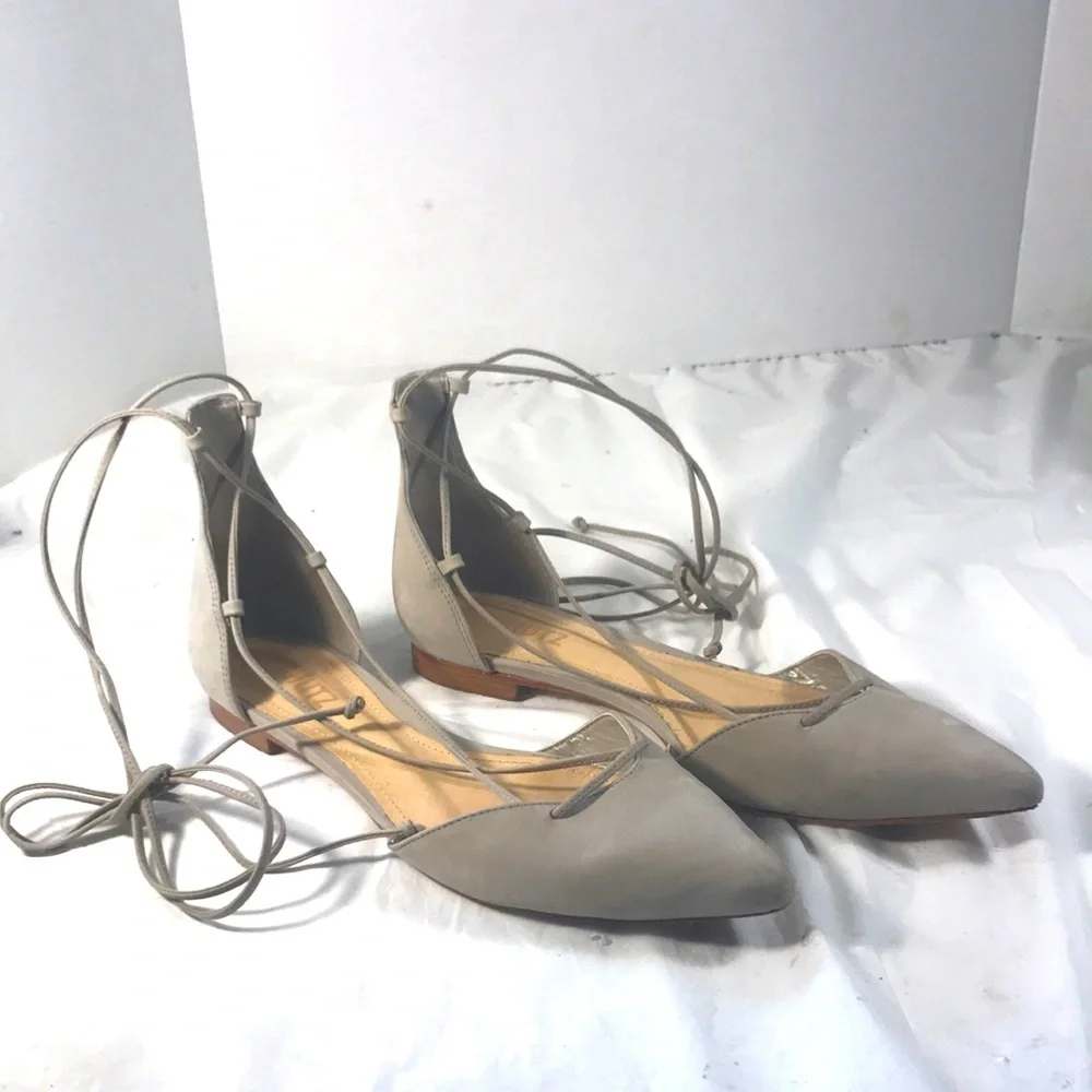 Schulz Women's Neida Light Gray Suede Lace-Up the Ankle Pointed Toe Ballet Flats